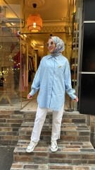 5292 Broşlu Gömlek - Açık Mavi