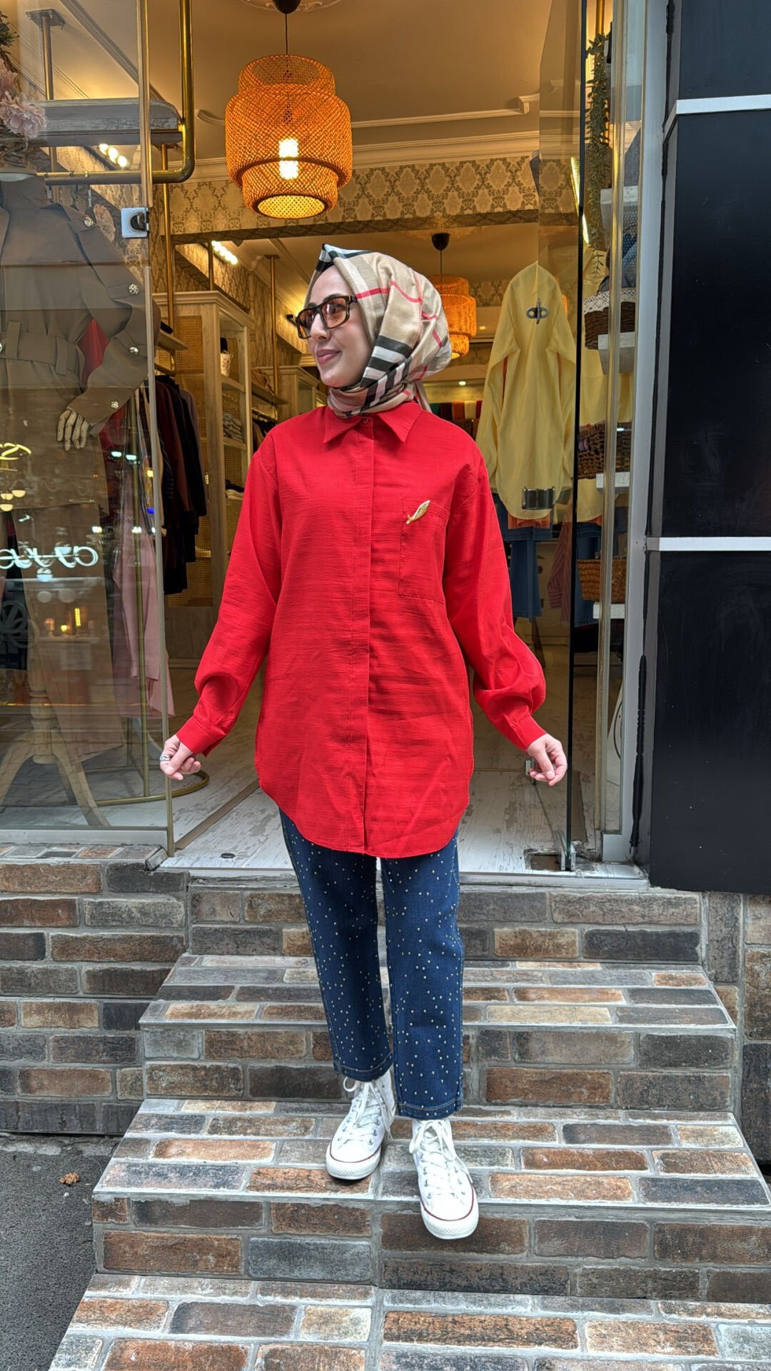 5292 Broşlu Gömlek - Kırmızı