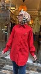 5292 Broşlu Gömlek - Kırmızı