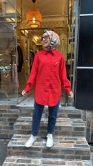 5292 Broşlu Gömlek - Kırmızı