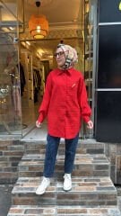 5292 Broşlu Gömlek - Kırmızı