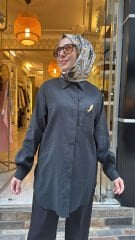 5292 Broşlu Gömlek - Siyah