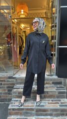 5292 Broşlu Gömlek - Siyah