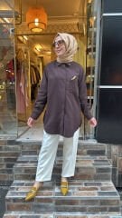 5292 Broşlu Gömlek - Kahve