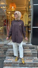 5292 Broşlu Gömlek - Kahve