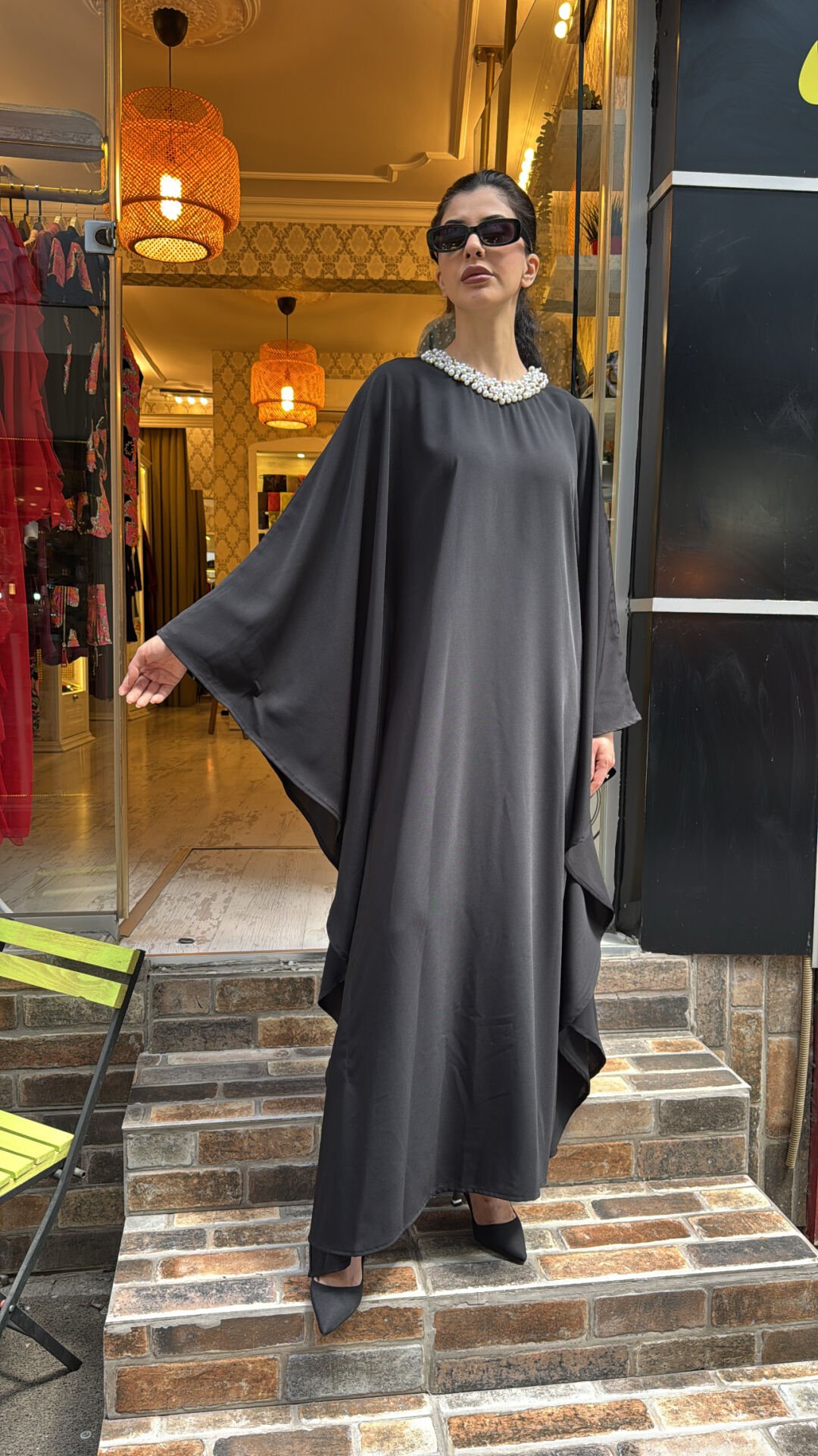 4784 Perla Abaya Elbise - Siyah