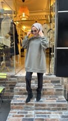 35782 Baskı Ve Taşlı Sweat - Haki