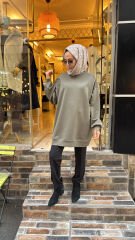 35782 Baskı Ve Taşlı Sweat - Haki