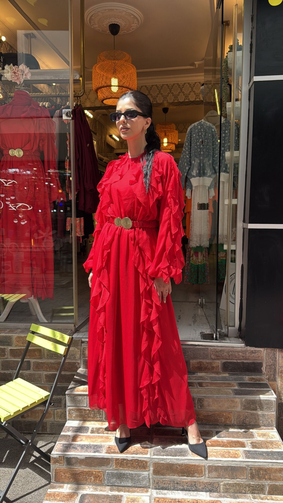 4807 Special Tüllü Elbise - Kırmızı