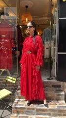 4807 Special Tüllü Elbise - Kırmızı