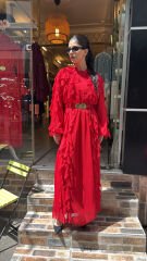 4807 Special Tüllü Elbise - Kırmızı