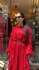 4807 Special Tüllü Elbise - Kırmızı