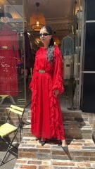 4807 Special Tüllü Elbise - Kırmızı