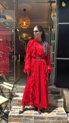 4807 Special Tüllü Elbise - Kırmızı