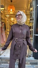 5125 Çiçekli Kemerli Takım - Kahve