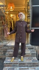 5125 Çiçekli Kemerli Takım - Kahve