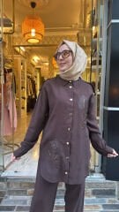 5125 Çiçekli Kemerli Takım - Kahve