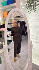 5125 Çiçekli Kemerli Takım - Kahve