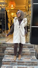 10841 Kürklü Yelek - Taş