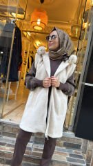 10841 Kürklü Yelek - Taş