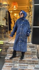 10840 Angora Kürklü Kaban - Lacivert