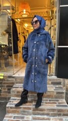 10840 Angora Kürklü Kaban - Lacivert