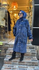 10840 Angora Kürklü Kaban - Lacivert