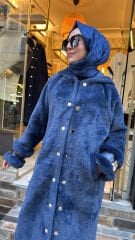 10840 Angora Kürklü Kaban - Lacivert