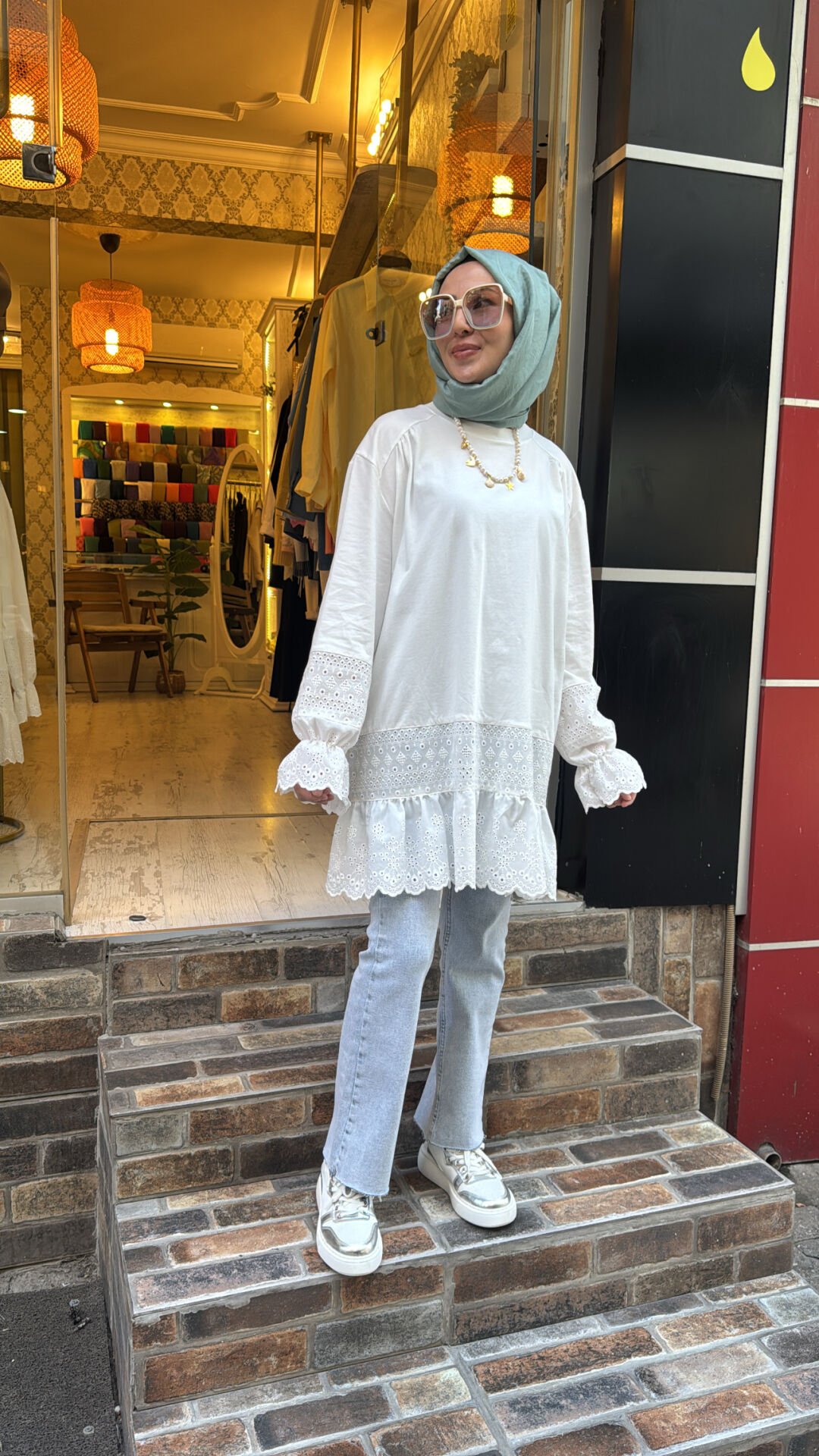 10773 Fistolu Penye Tunik - Beyaz