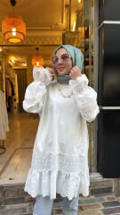 10773 Fistolu Penye Tunik - Beyaz