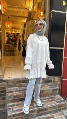 10773 Fistolu Penye Tunik - Beyaz