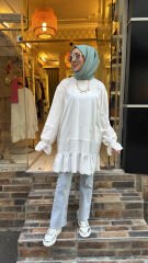 10773 Fistolu Penye Tunik - Beyaz