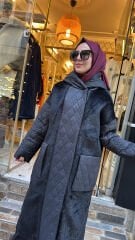 10836 Kürk Detay Şişme Kaban - Siyah
