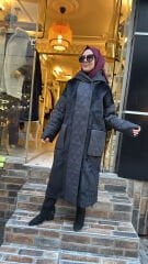 10836 Kürk Detay Şişme Kaban - Siyah