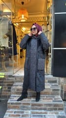 10836 Kürk Detay Şişme Kaban - Siyah