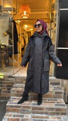 10836 Kürk Detay Şişme Kaban - Siyah