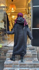 10836 Kürk Detay Şişme Kaban - Siyah