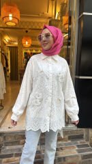 2004 Taşlı İncili Gömlek - Ekru