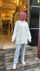 2004 Taşlı İncili Gömlek - Ekru