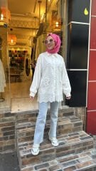 2004 Taşlı İncili Gömlek - Ekru