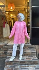 2001 Fistolu Fırfırlı Gömlek - Fuşya