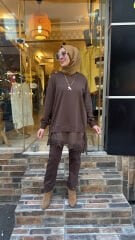 10766 Asimetrik Tüllü Sweat - Kahve