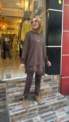 10766 Asimetrik Tüllü Sweat - Kahve
