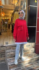 10765 Cebi Fermuarlı Gömlekli Sweat - Kırmızı