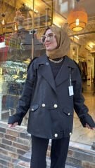 5349 Vetra Kısa Trençkot - Siyah