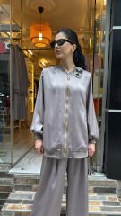 4808 Parlak Taşlı Takım - Vizon