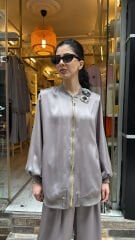 4808 Parlak Taşlı Takım - Vizon