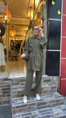 5283 Nakışlı Kemerli Takım - Haki