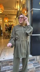 5283 Nakışlı Kemerli Takım - Haki