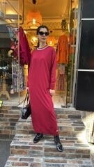 4712 Taşlı Triko Elbise - Vişne